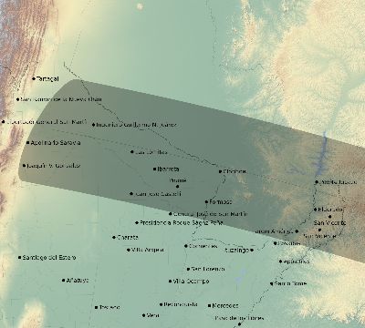 Map of the eclipse path across Argentina on 10/20/2218