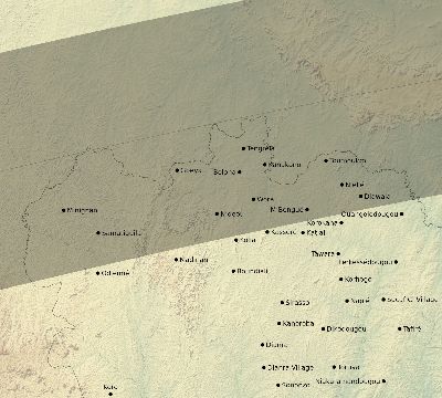 Map of the eclipse path across Côte d'Ivoire (Ivory Coast) on 04/15/2219