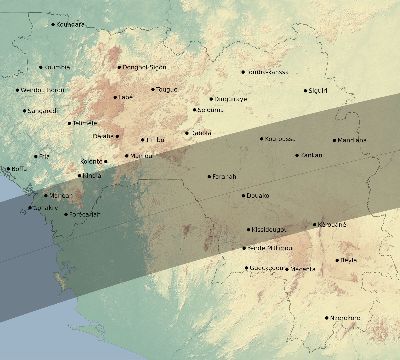 Map of the eclipse path across Guinea on 04/15/2219