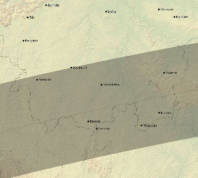 Map of the eclipse path across Mali on 04/15/2219