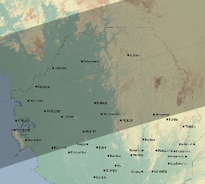 Map of the eclipse path across Sierra Leone on 04/15/2219