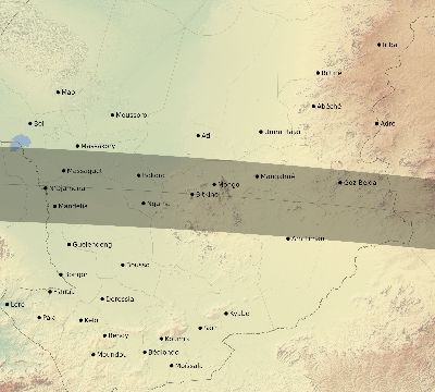 Map of the eclipse path across Chad on 04/15/2219