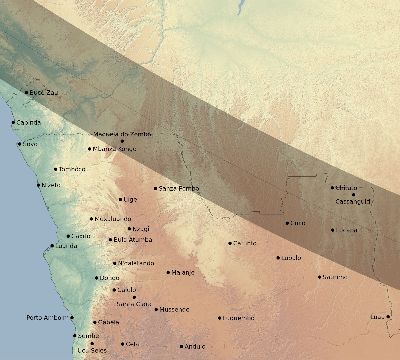 Map of the eclipse path across Angola on 10/09/2219