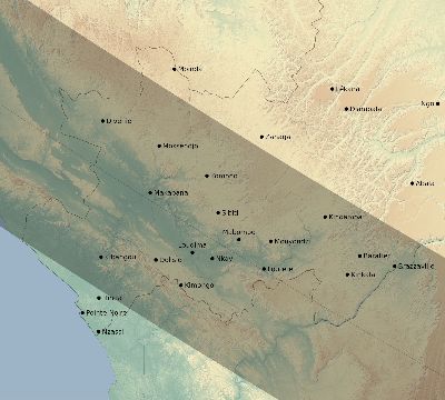 Map of the eclipse path across Republic of the Congo on 10/09/2219