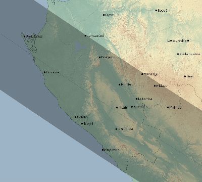 Map of the eclipse path across Gabon on 10/09/2219