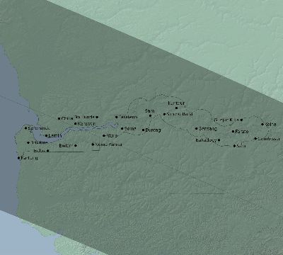 Map of the eclipse path across Gambia on 10/09/2219