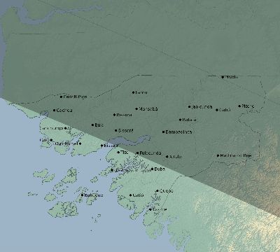 Map of the eclipse path across Guinea-Bissau on 10/09/2219