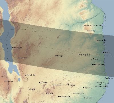 Map of the eclipse path across Mozambique on 10/09/2219