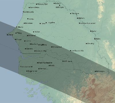Map of the eclipse path across Senegal on 10/09/2219