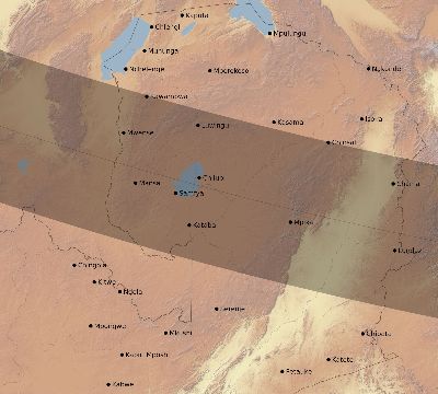 Map of the eclipse path across Zambia on 10/09/2219