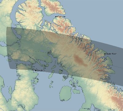 Map of the eclipse path across Canada on 09/27/2220