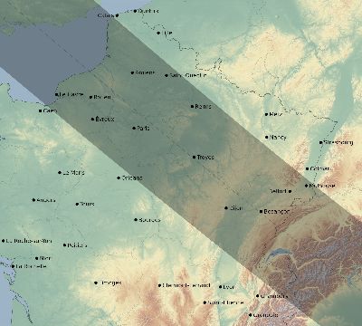 Map of the eclipse path across France on 09/27/2220