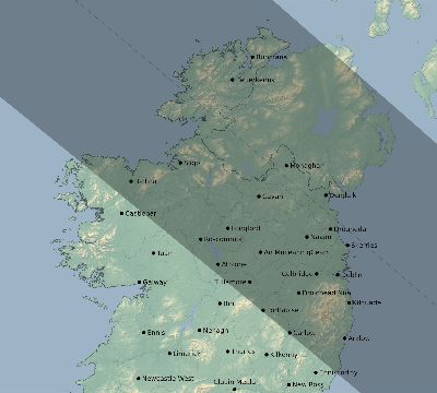 Map of the eclipse path across Ireland on 09/27/2220