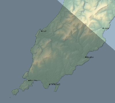 Map of the eclipse path across Isle of Man on 09/27/2220