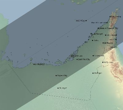Map of the eclipse path across United Arab Emirates on 02/12/2222