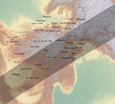 Map of the eclipse path across Afghanistan on 02/12/2222