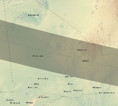 Map of the eclipse path across Mali on 02/12/2222