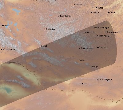 Map of the eclipse path across Mongolia on 02/12/2222