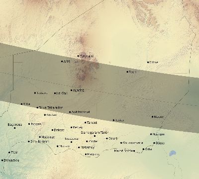 Map of the eclipse path across Niger on 02/12/2222