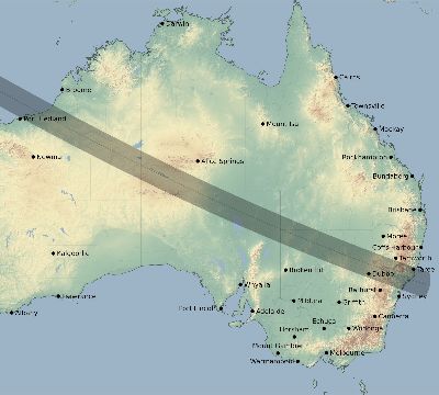 Map of the eclipse path across Australia on 08/08/2222