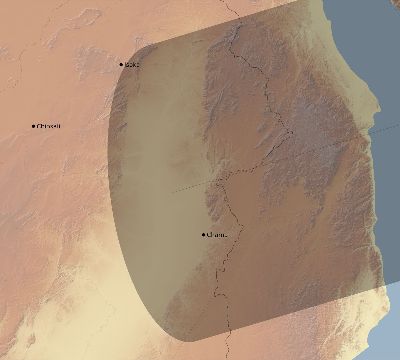 Map of the eclipse path across Zambia on 08/08/2222