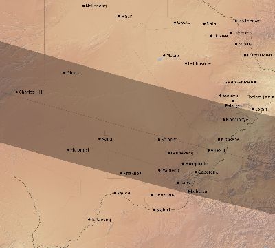 Map of the eclipse path across Botswana on 02/01/2223