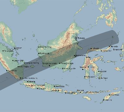 Map of the eclipse path across Indonesia on 02/01/2223