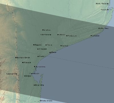 Map of the eclipse path across Mozambique on 02/01/2223