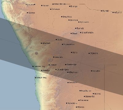 Map of the eclipse path across Namibia on 02/01/2223