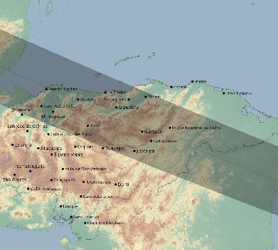 Map of the eclipse path across Honduras on 07/28/2223