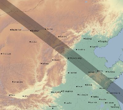 Map of the eclipse path across China on 12/01/2225