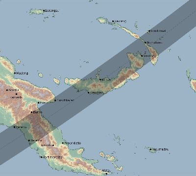 Map of the eclipse path across Papua New Guinea on 05/27/2226