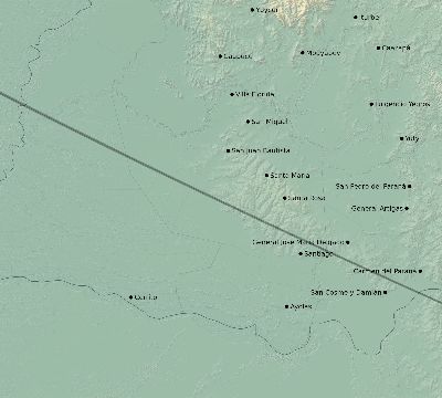 Map of the eclipse path across Paraguay on 11/20/2226