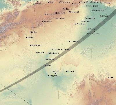 Map of the eclipse path across Algeria on 05/16/2227