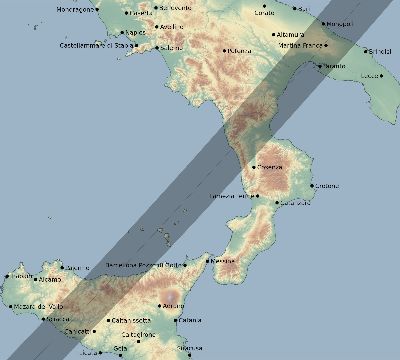 Map of the eclipse path across Italy on 05/16/2227
