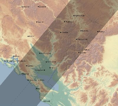 Map of the eclipse path across Montenegro on 05/16/2227