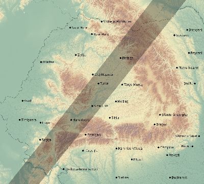 Map of the eclipse path across Romania on 05/16/2227