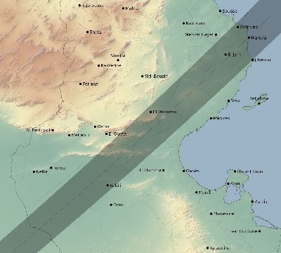 Map of the eclipse path across Tunisia on 05/16/2227