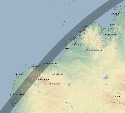 Map of the eclipse path across Australia on 03/26/2229
