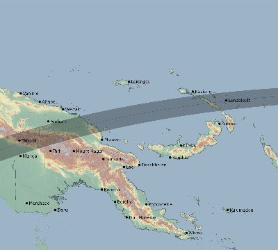 Map of the eclipse path across Papua New Guinea on 03/26/2229