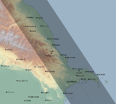 Map of the eclipse path across Azerbaijan on 09/18/2229