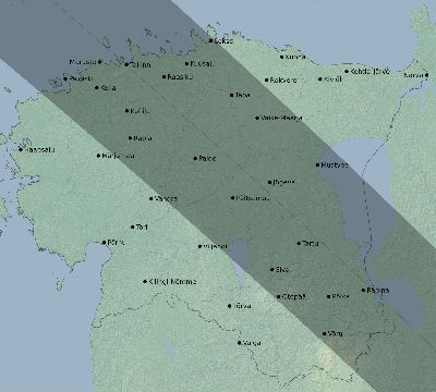 Map of the eclipse path across Estonia on 09/18/2229