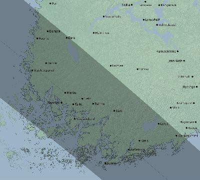 Map of the eclipse path across Finland on 09/18/2229