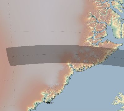 Map of the eclipse path across Greenland on 09/18/2229