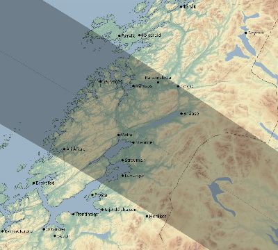 Map of the eclipse path across Norway on 09/18/2229
