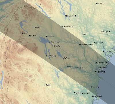 Map of the eclipse path across Sweden on 09/18/2229