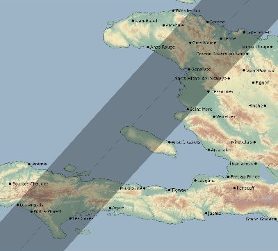 Map of the eclipse path across Haiti on 03/15/2230