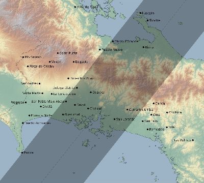 Map of the eclipse path across Panama on 03/15/2230