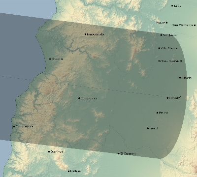Map of the eclipse path across Chile on 09/07/2230
