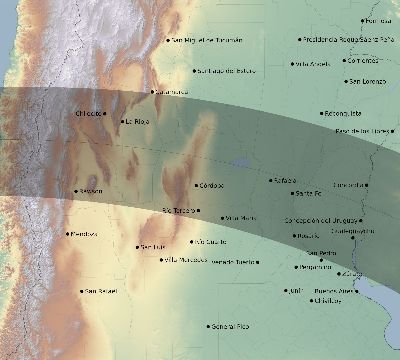 Map of the eclipse path across Argentina on 08/28/2231